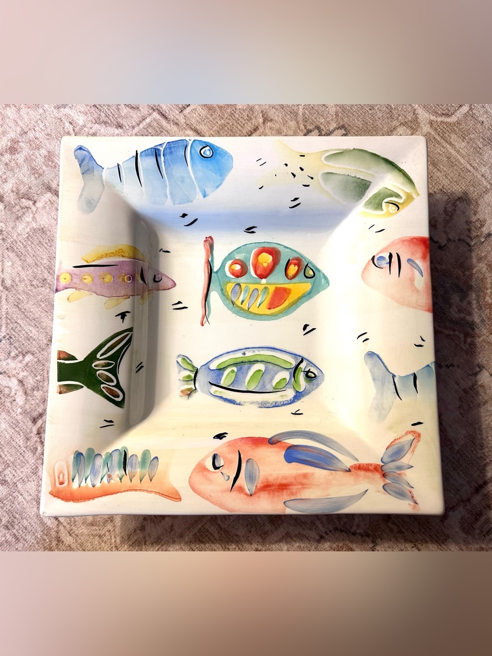 Rare Vintage Antica Fornace Italian Large Ceramic Square Serving Platter (15”)